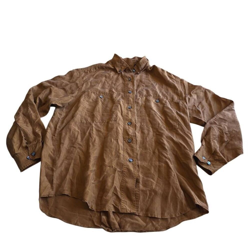 Vintage Rafferty womens Sz PS 100% silk light brown long sleeve top